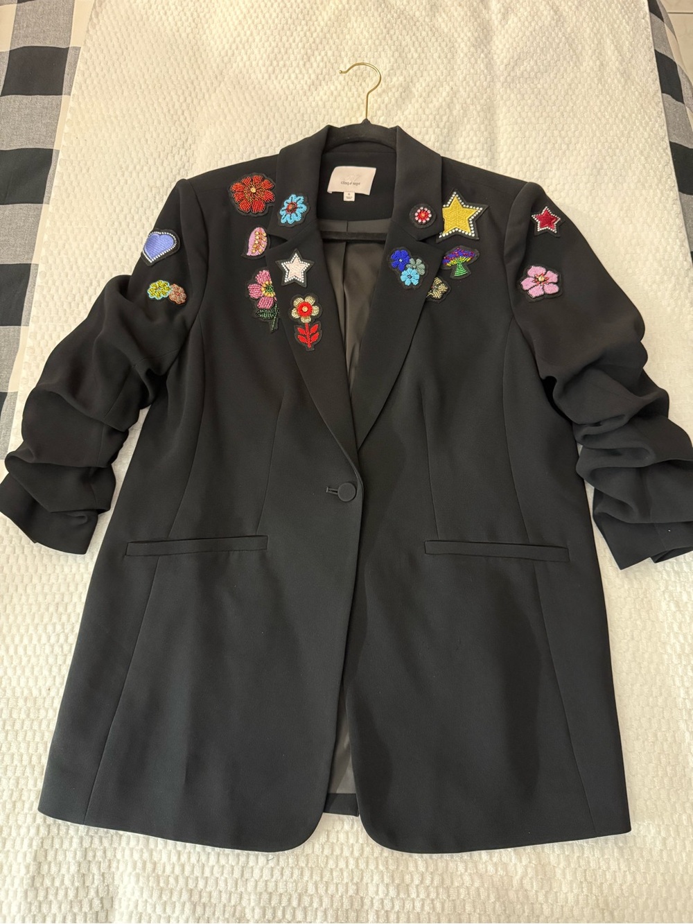 cinq a sept Black Blazer with Colorful Embroidered Patches
